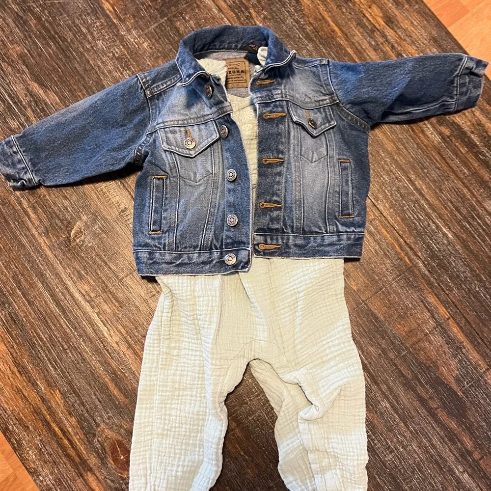 Denim Jacket and Kids Overalls Set